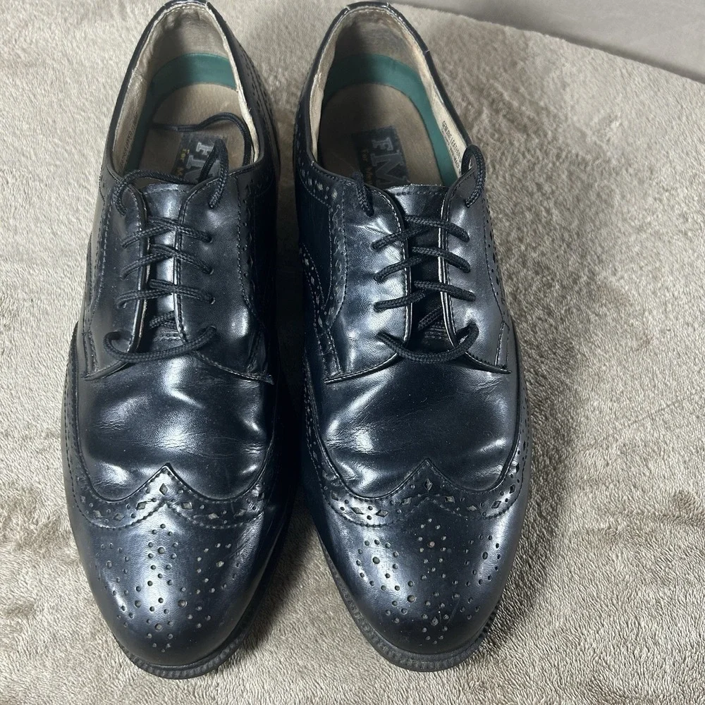 Rare Vtg FMO Discontinued Mens 9.5 EEE Black Leather Wingtip Brogue Dress Shoes